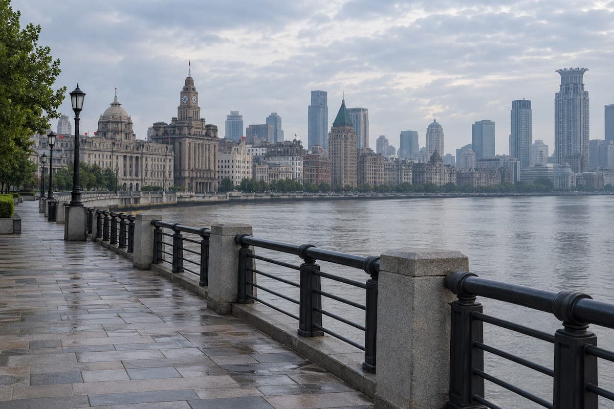 The Bund waterfront promenade, early morning, wide and empty