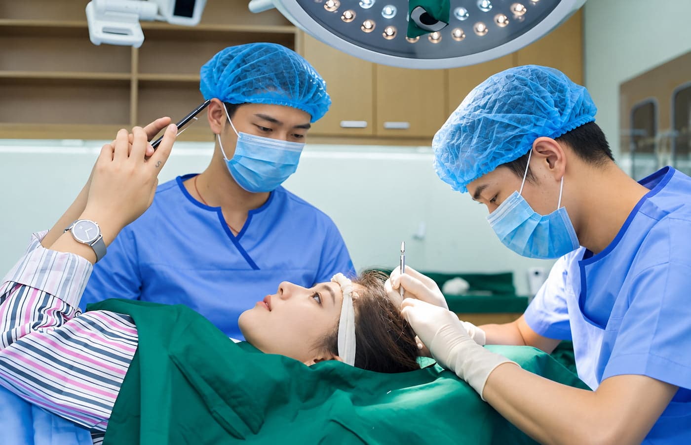 Hair transplant procedure with clinical staff