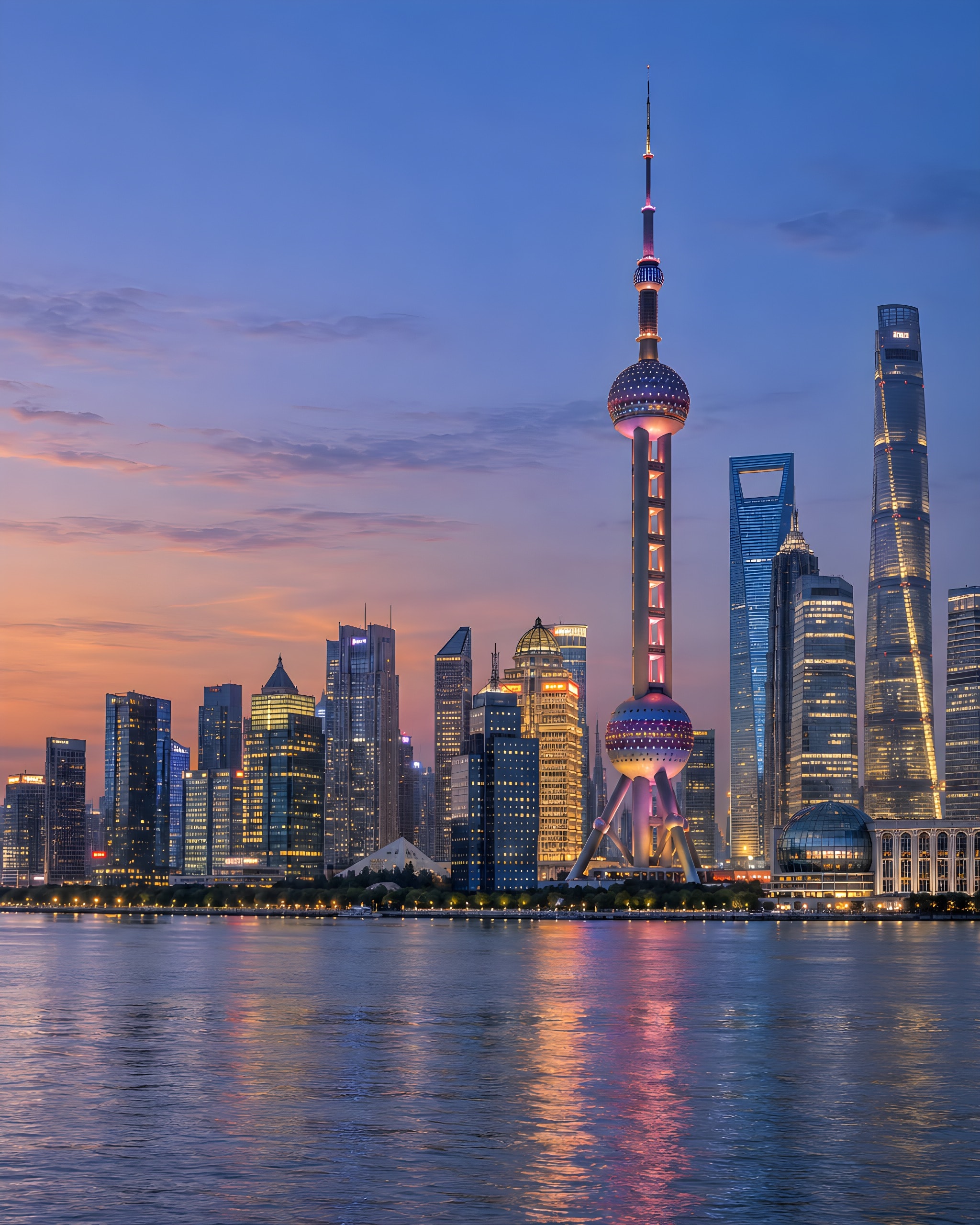 Oriental Pearl Tower and Shanghai skyline across the Huangpu River
